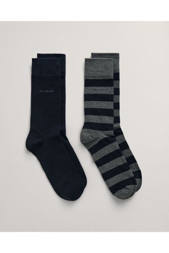 2- Pack Barstripe & Solid Socks – Charcoal Melange