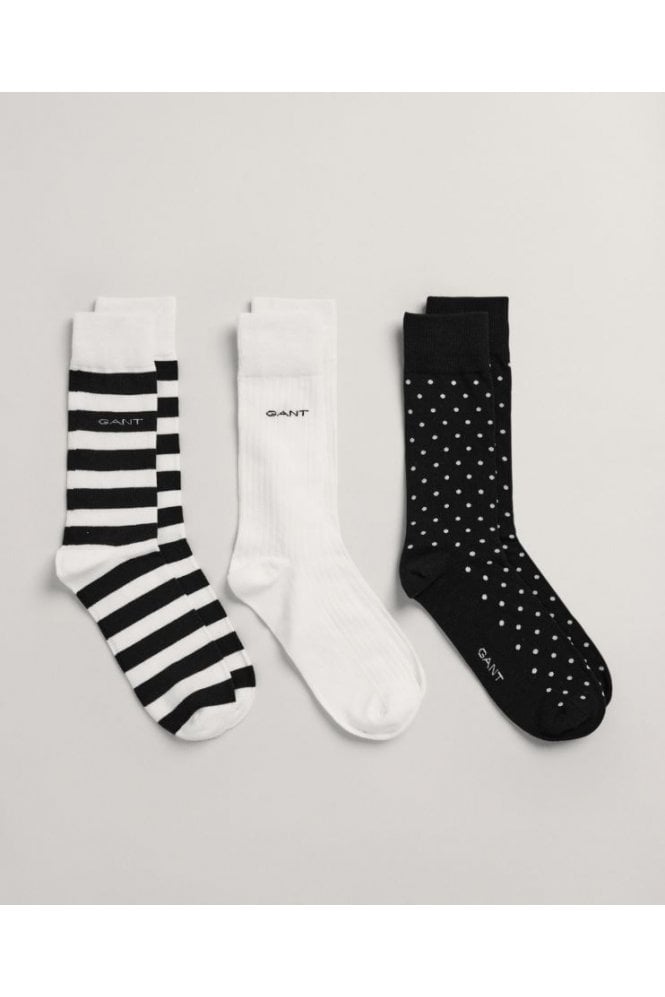 3-Pack Stripe And Dot Socks - White