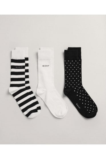 3-Pack Stripe And Dot Socks - White