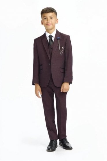 Boys Caridi Three Piece Suit – Wine