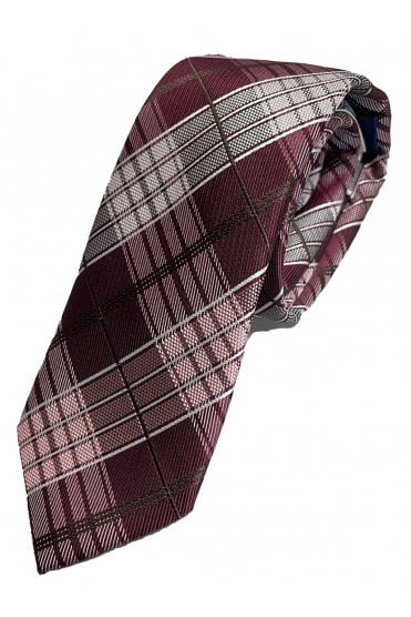 Boys Check Tie - Maroon