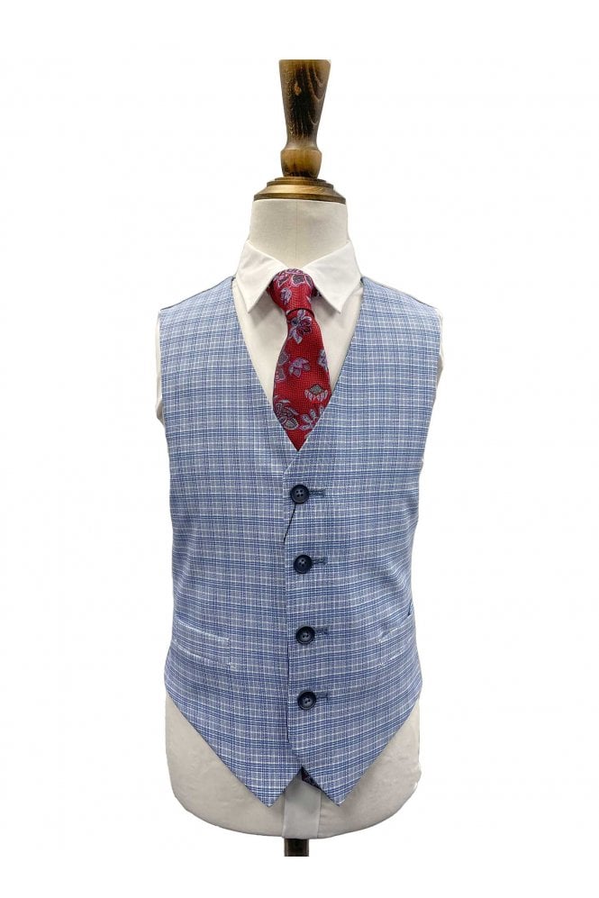 Boys Davis Mix & Match Checked Waistcoat - Blue