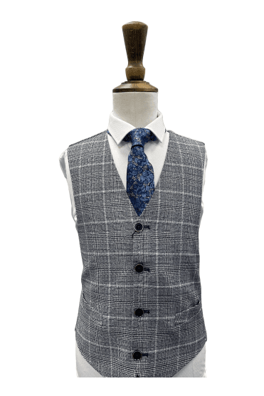 Boys Doyle Checked Waistcoat - Navy