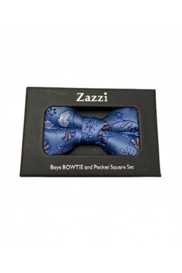 Boys Floral Bow Tie and Pocket Square Set – Blue