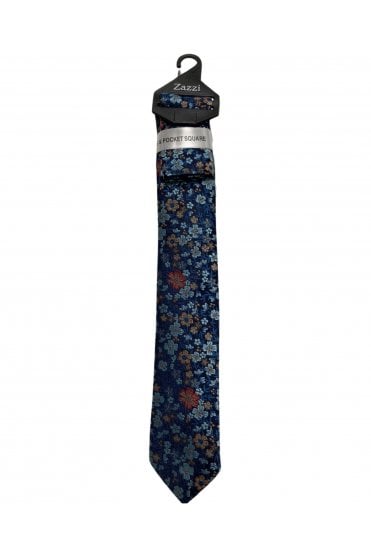Boys Floral Tie and Pocket Square Set – Blue