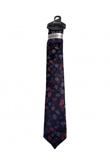 Boys Floral Tie and Pocket Square Set – Navy / Pink