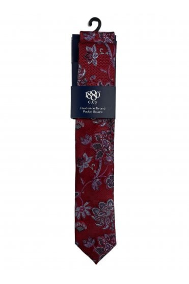 Boys Floral Tie and Pocket square set - Red