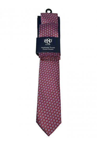 Boys Floral Tie and Pocket Square Set - Red
