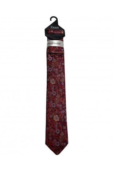 Boys Floral Tie and Pocket Square Set – Red