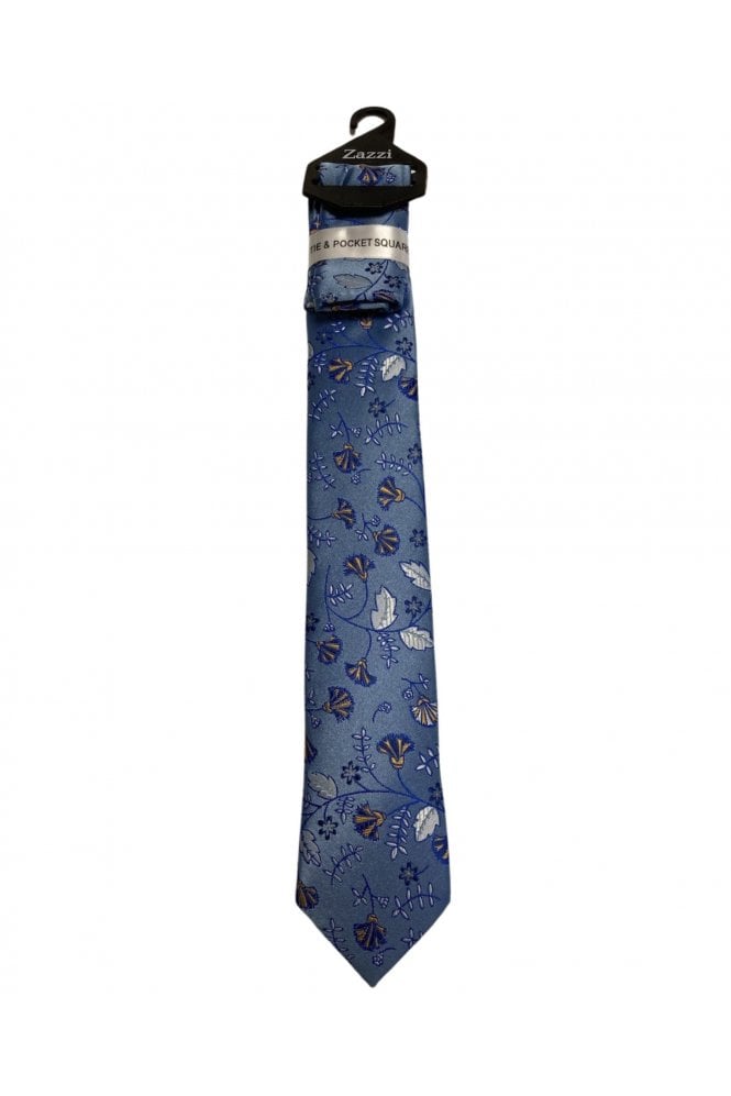 Boys Floral Tie and Pocket Square Set – Sky Blue