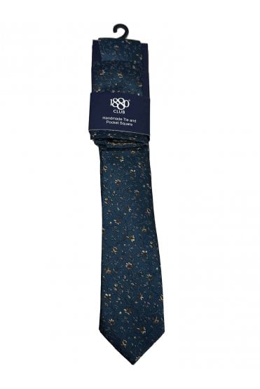 Boys Floral Tie and Pocket Square Set - Teal Blue