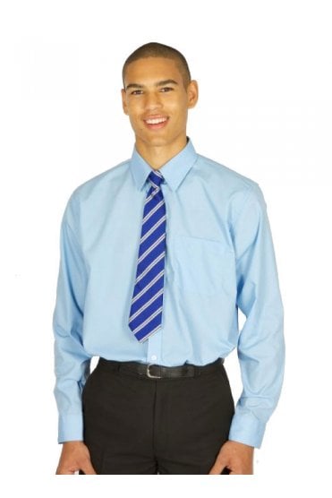 Boys Long Sleeve Non-Iron Shirts (Twin Pack) Blue
