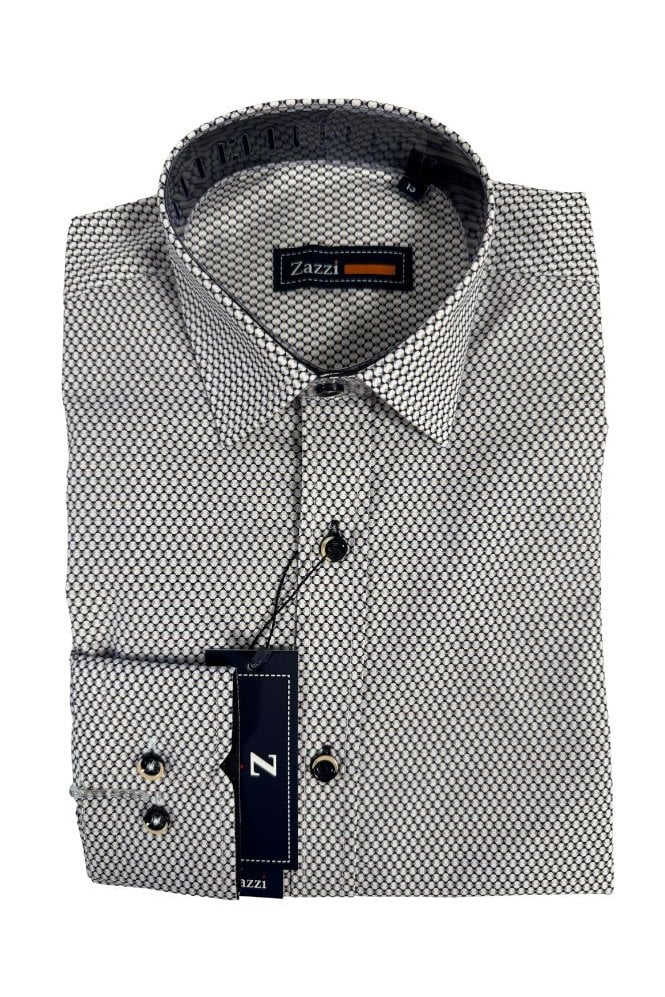 Boys Long Sleeve Patterned Shirt – Blue/Beige
