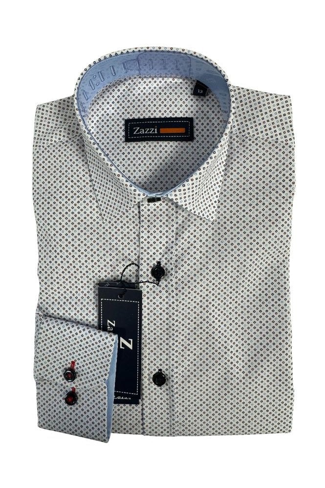 Boys Long Sleeve Patterned Shirt – Blue/Wine
