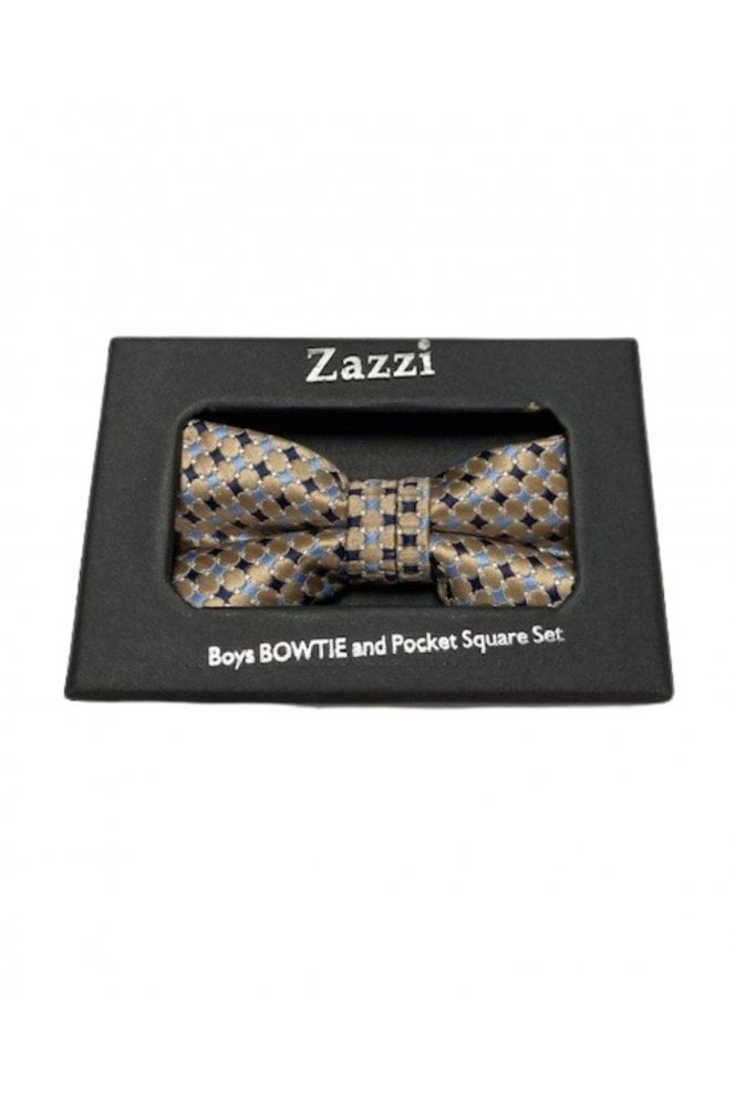 Boys Patterned Bow Tie and Pocket Square Set – Gold