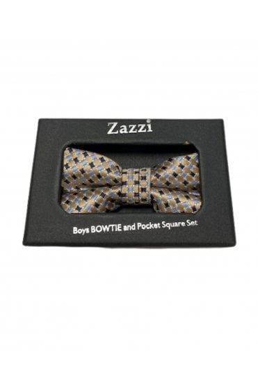 Boys Patterned Bow Tie and Pocket Square Set – Gold