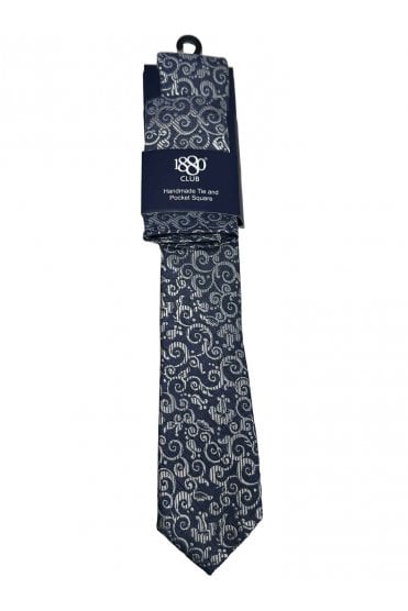 Boys Patterned Tie and Pocket Square Set - Blue