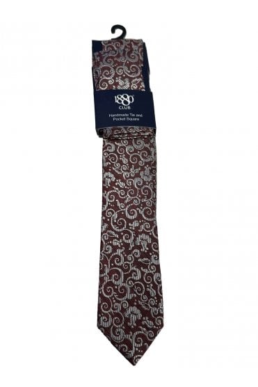Boys Patterned Tie and Pocket Square Set - Maroon