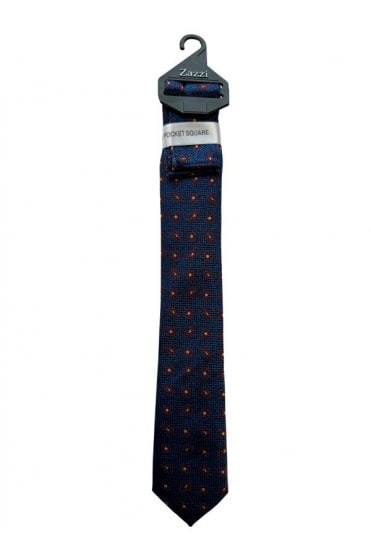 Boys Patterned Tie and Pocket Square Set – Navy