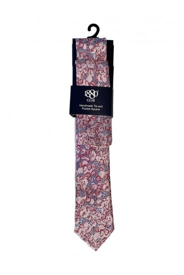 Boys Patterned Tie and Pocket Square Set - Pink