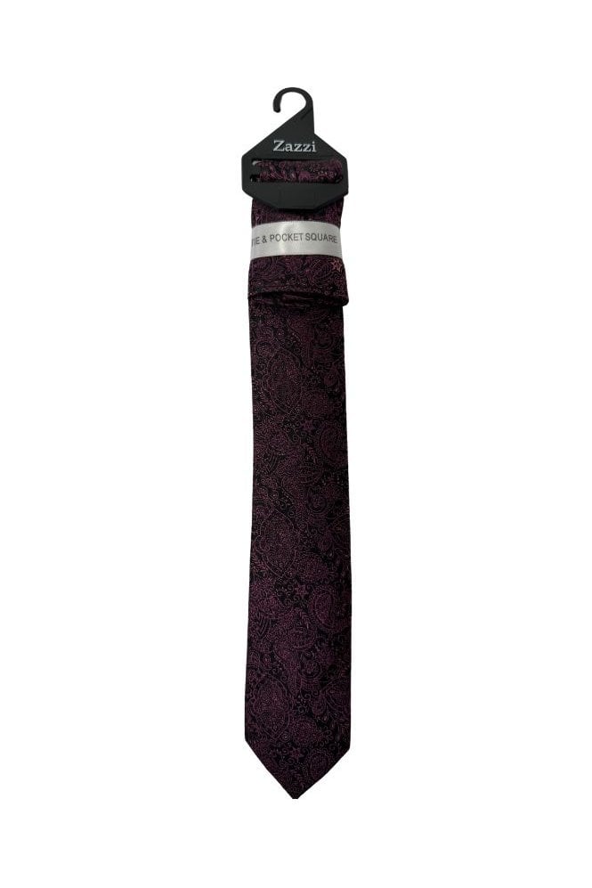 Boys Patterned Tie and Pocket Square Set – Wine