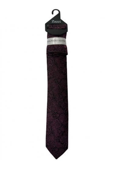 Boys Patterned Tie and Pocket Square Set – Wine