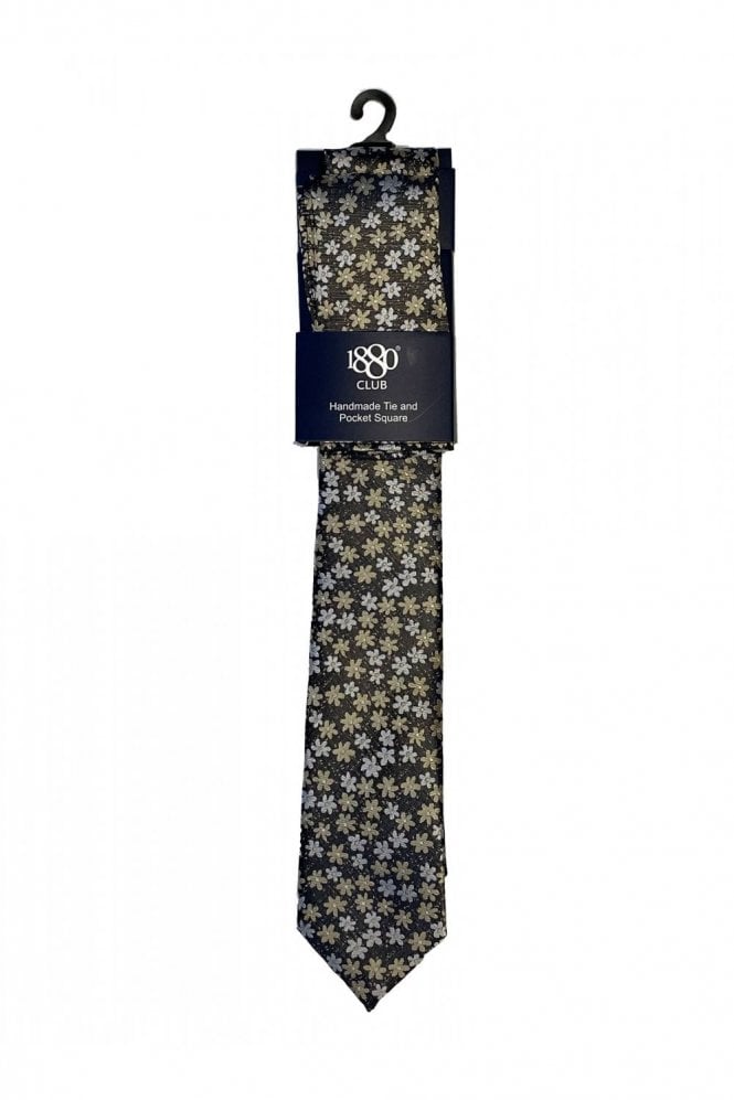 Boys Small Flower Tie and Pocket Square Set - Gold