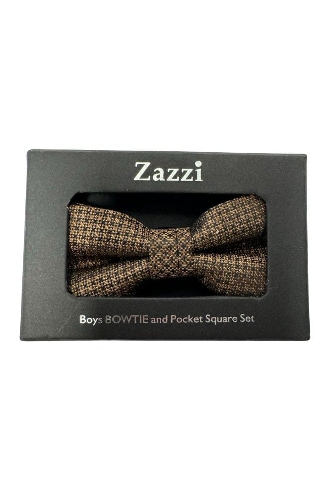 Boys Textured Bow Tie and Pocket Square Set – Brown