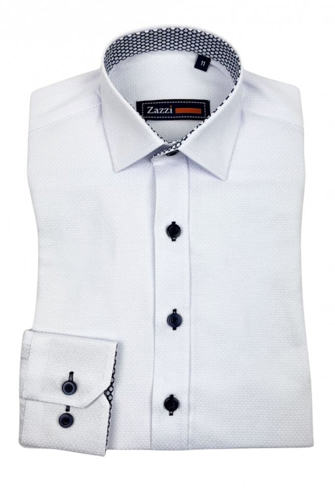 Boys Textured Long Sleeve Shirt – White