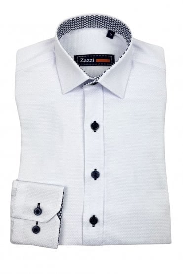 Boys Textured Long Sleeve Shirt – White
