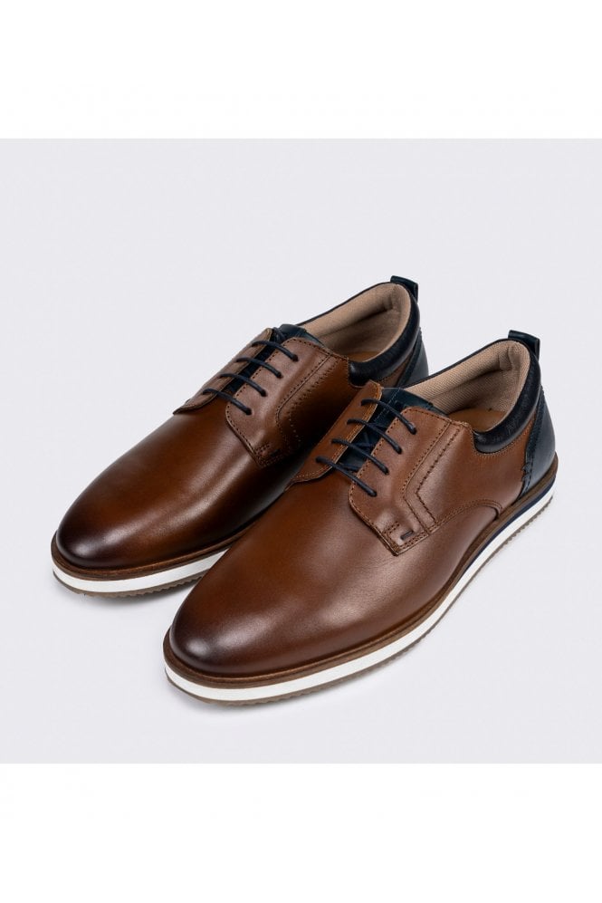 Brandon Leather Casual Trainer – Cognac / Navy