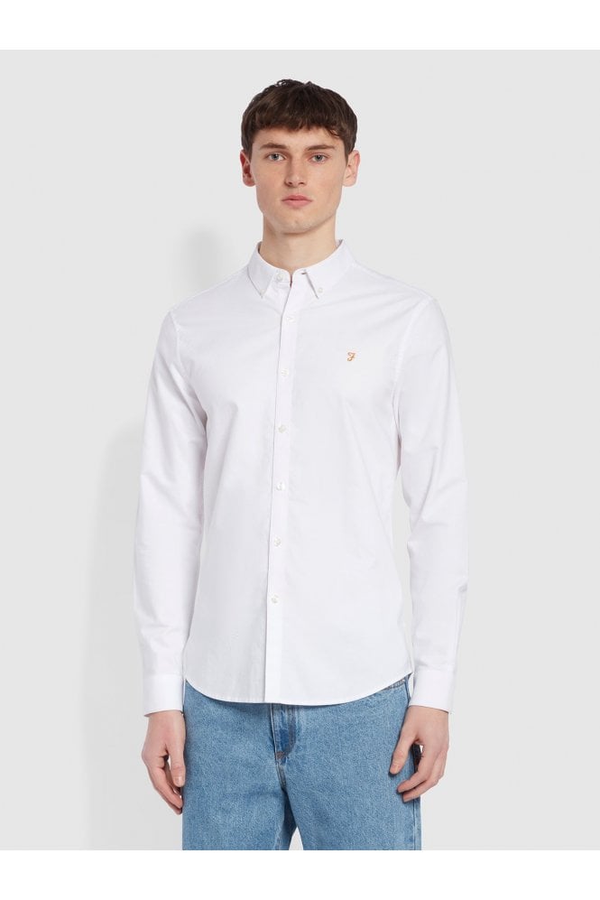 Brewer Slim Fit Organic Cotton Oxford Shirt - White