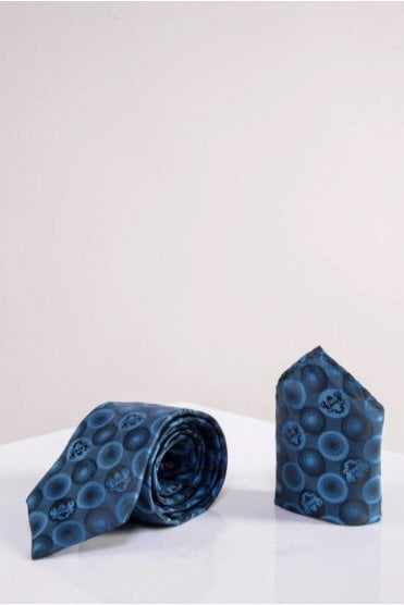 Bubbles Circle Print Tie and Pocket Square Set - Sky Teal Blue