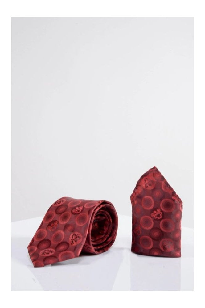 Bubbles Circle Print Tie and Pocket Square Set - Wine