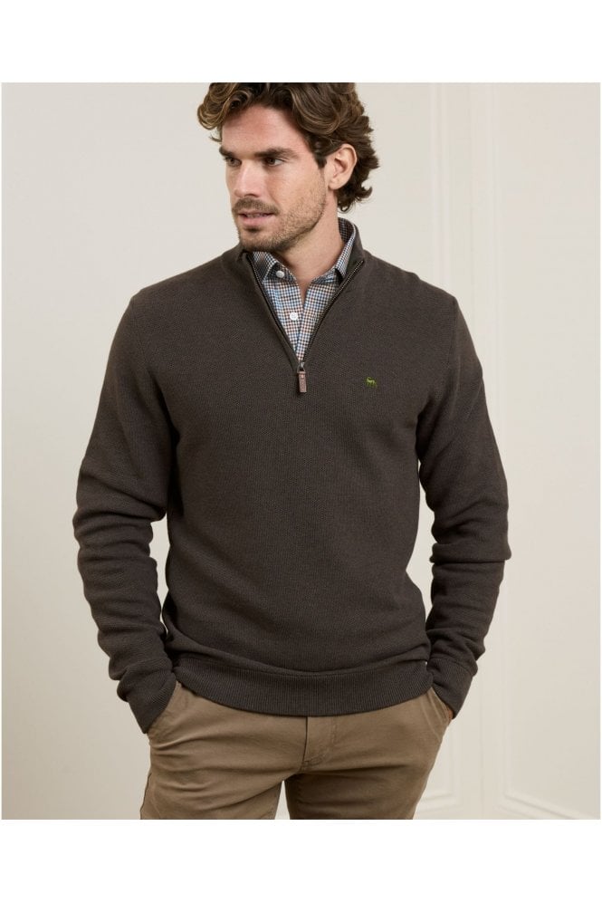 Carn Cotton Structure 1/4 Zip Jumper – Peat Brown