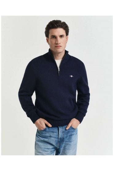 Casual Cotton Half-Zip Sweater – Evening Blue