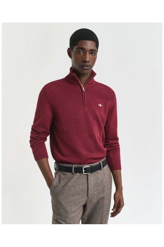 Casual Cotton Half-Zip Sweater – Plumped Red