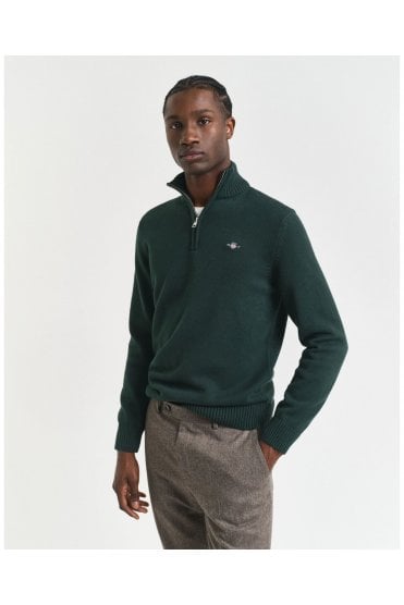 Casual Cotton Half-Zip Sweater – Tartan Green