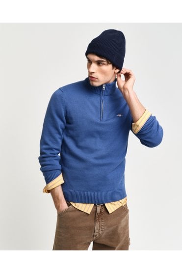 Casual Cotton Half-Zip Sweater - Vintage Blue