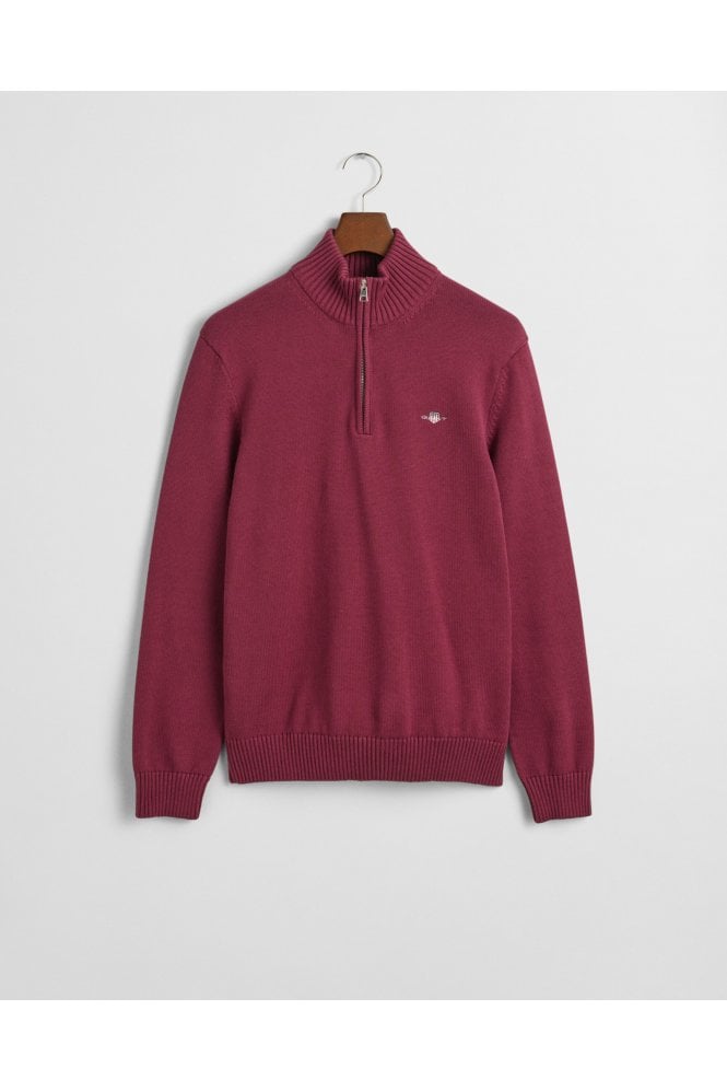 Casual Cotton Half-Zip Sweater – Wine Red
