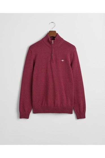 Casual Cotton Half-Zip Sweater – Wine Red