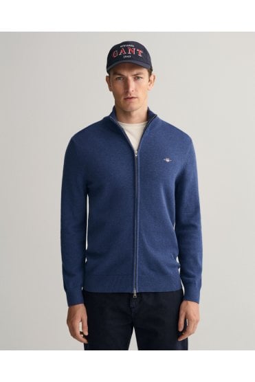 Casual Cotton Zip Cardigan – Dark Jeans Blue Melange