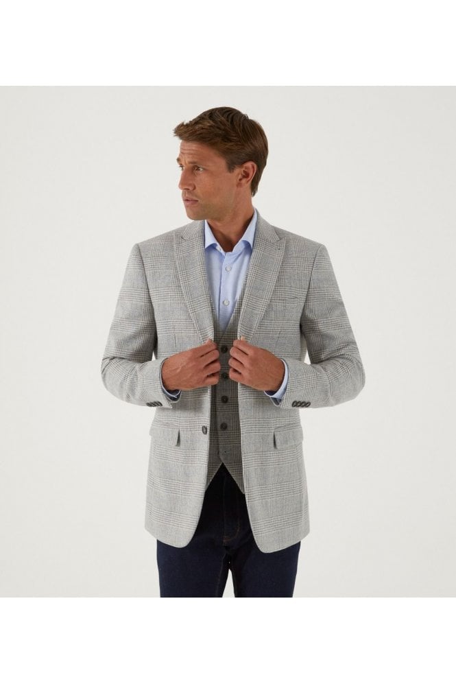 Clayton Tailored Fit Check Jacket – Ecru