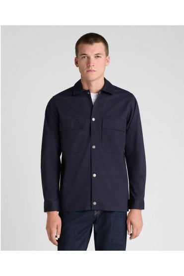 Collared Cotton Blend Shacket – Navy