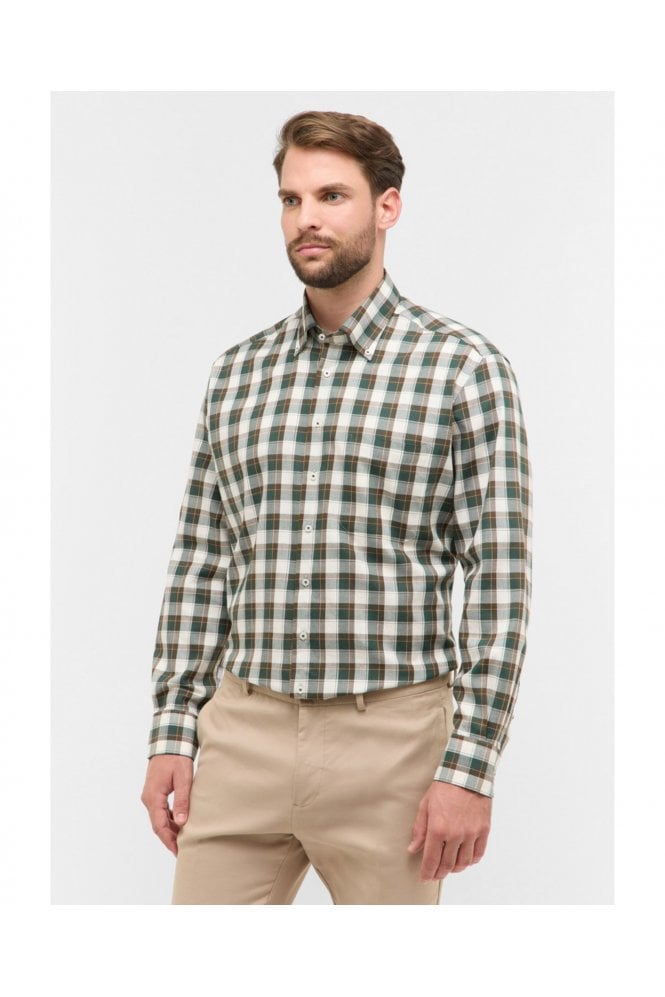 Comfort Fit Long Sleeve Checkered Shirt – Dark Green