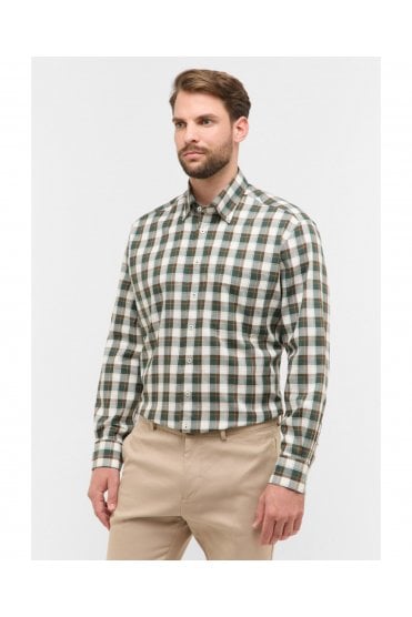Comfort Fit Long Sleeve Checkered Shirt – Dark Green