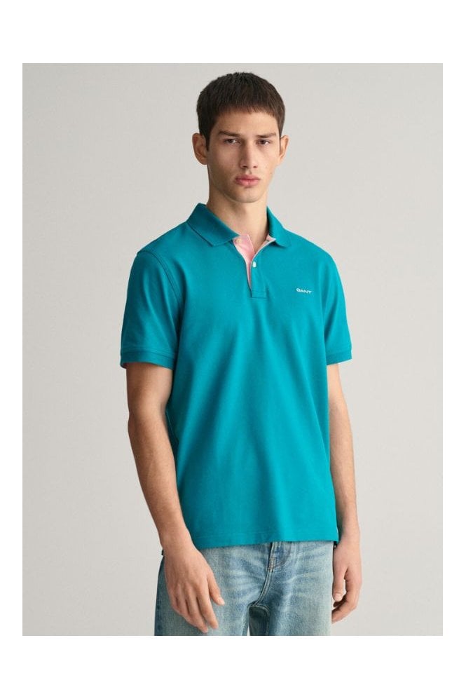 Contrast Piqué Polo Shirt – Ocean Turquoise