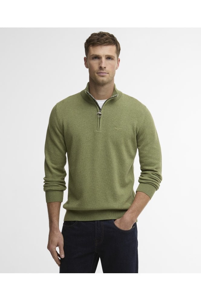 Cotton Half Zip Jumper – Laurel Green