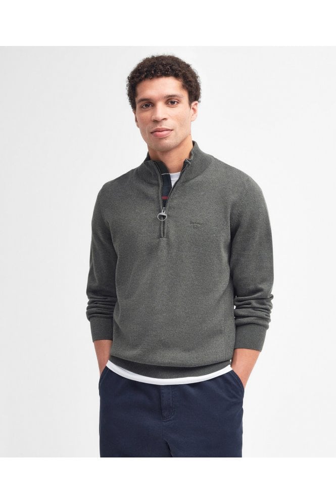 Cotton Half-Zip Jumper - Olive Mark