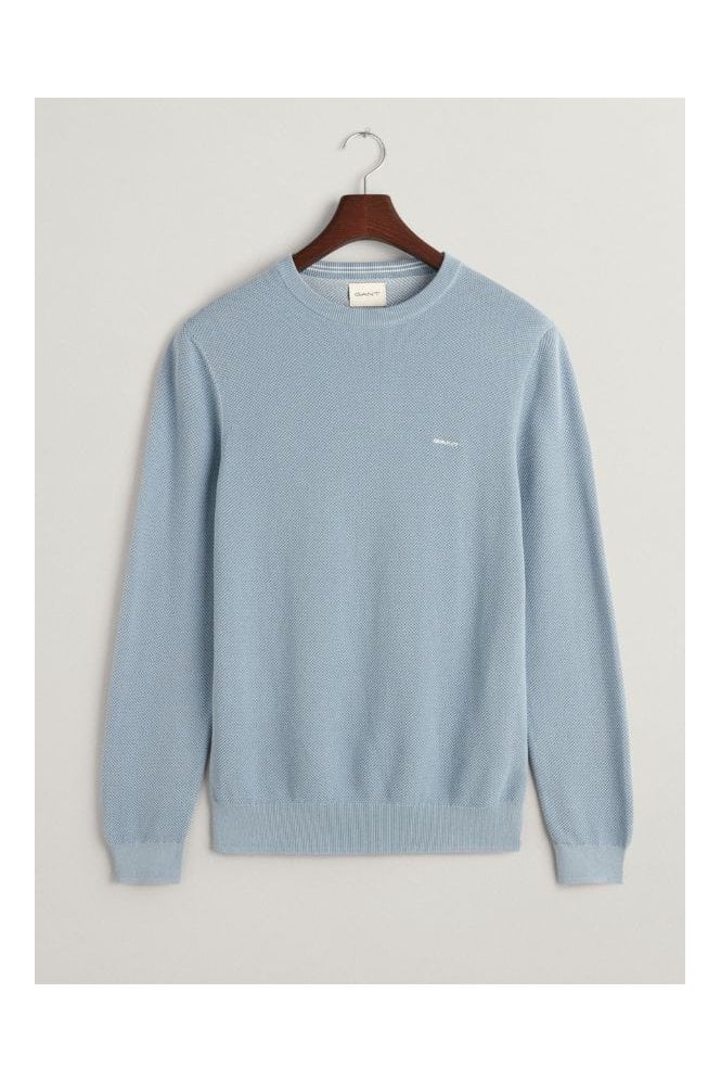 Cotton Piqué Crew Neck Sweater – Dove Blue